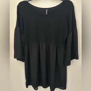 Piphany Black/Black Gauze Babydolll-style top; size XS (runs big)